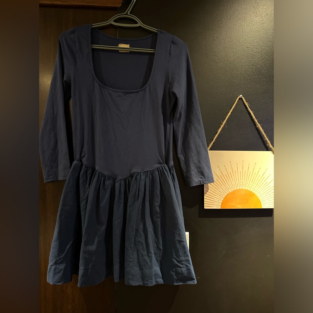 Free People Navy Scoop-Neck Long Sleeve Midi Dress